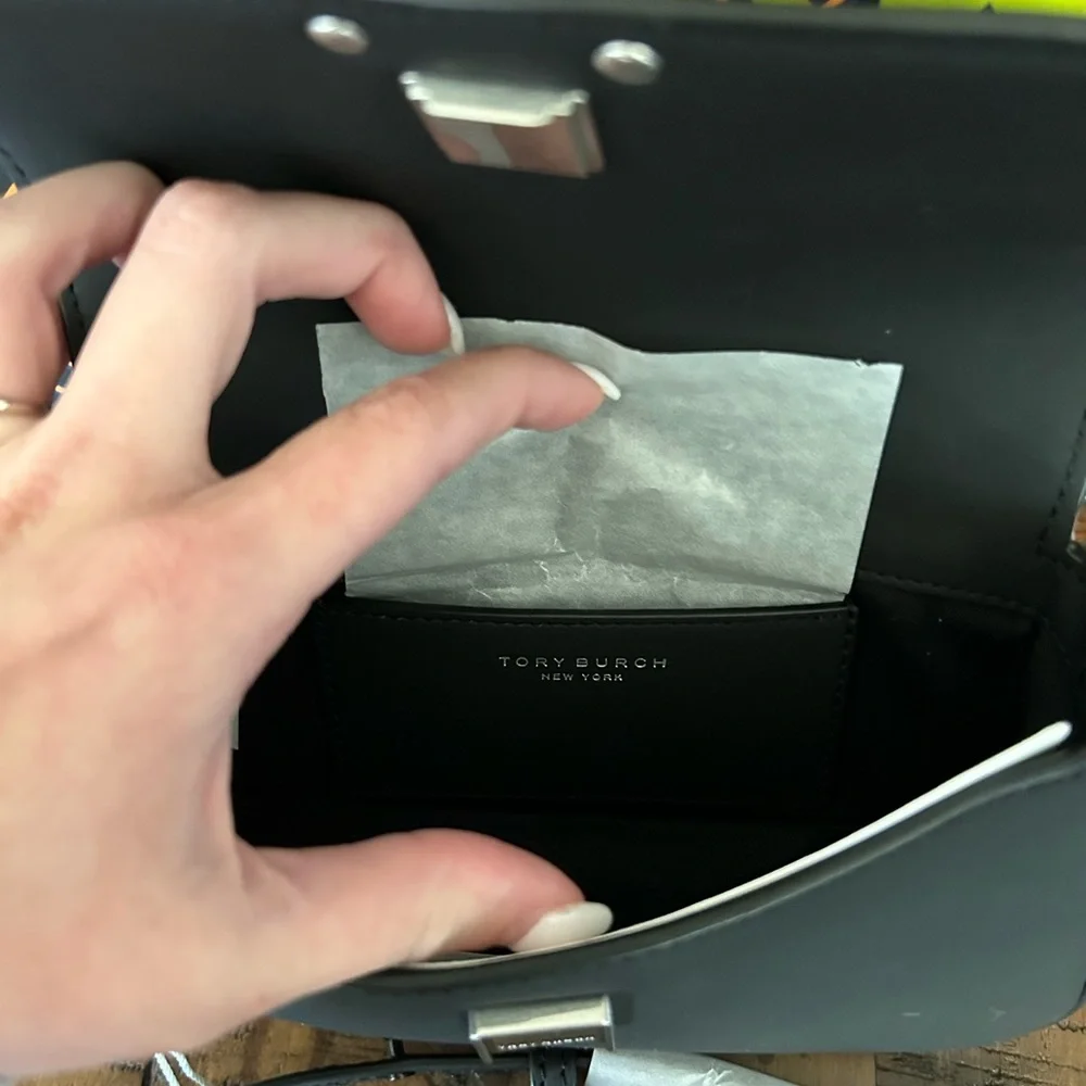 Tory Burch Britten Matte Mini Top Handle Crossbody Bag Black Silver - Picture 13 of 15